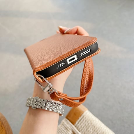 手帳型 iphone14/15proケース  レザー 高品質 iphone13mini/12/11カバー  ストラップ付 カード/お札/写真収納 スタンド[M3129]