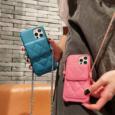 革製カード収納 iphone13/13proケース  首掛けチェーン付き iphone11/12proカバー  高品質 お上品 便利 M1134