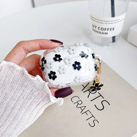 【Airpods 4】花柄  airpods3/pro2ケース  flowerキーホルダー付き エアーポッズカバー  シンプル高級感   可愛い ギフトにおすすめ  [M1824]