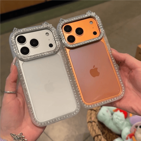 猫耳 iphone17/17proケース ラインストーン リボンデコ iPhone16promax/15/14/14/12カバー 高透明 黄ばまない可愛すぎる[M5940]