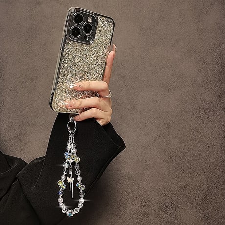 高級感 蝶フリンジ 宝石 ストラップ シック お洒落 チャーム 女子力アップ  iPhone、Xperia、Google Pixe、AQUOS、Xiaomi、Galaxy 対応 [M5837]