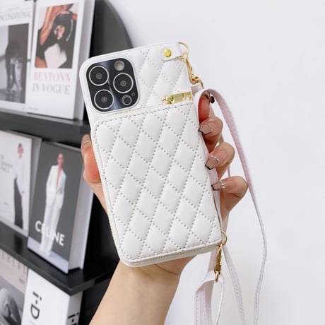 レザー 財布 iPhone14plus/14proケース  カード入れ6個 アイフォン13/12/11proカバー 肩掛けストラップ付 口紅/鍵収納 [M2362]