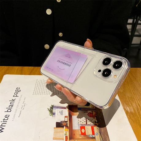カード入れ2個 iphone15/14promaxケース  クリア iphone13/12/11カバー   シンプルコーデ 可愛い 交通カード/クレジットカードなど収納[M2193]