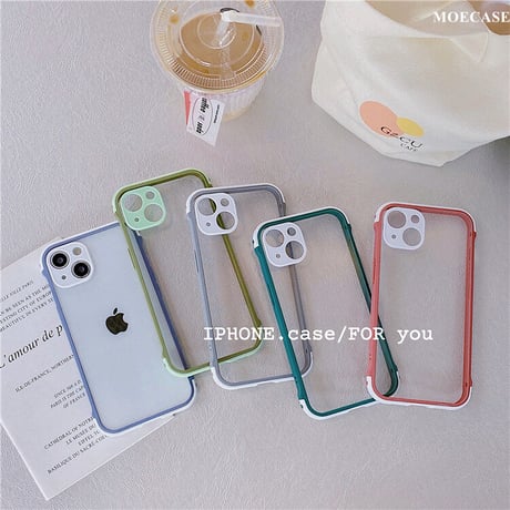耐衝撃透明 iphone13mini/13promaxケース  カラー枠カメラレンズ保護 iphone11/12カバー  頑丈 シンプル M1069