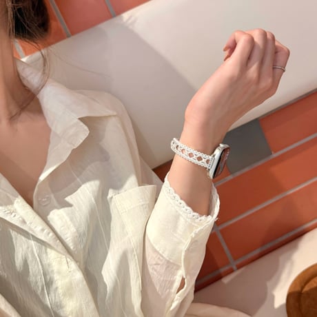 レーストリム アップルウォッチバンド パール 透かし彫り AppleWatchブレスレット Series11/10/9/8 SE3/2 40/41/42mm 高級感高品質 [M6276]