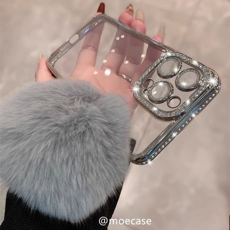 毛玉付 ジュエリーiPhone15/15proケース 女子に大人気 キラキラ アイフォン14/13/12カバー 高級感 カメラ保護[M3798]