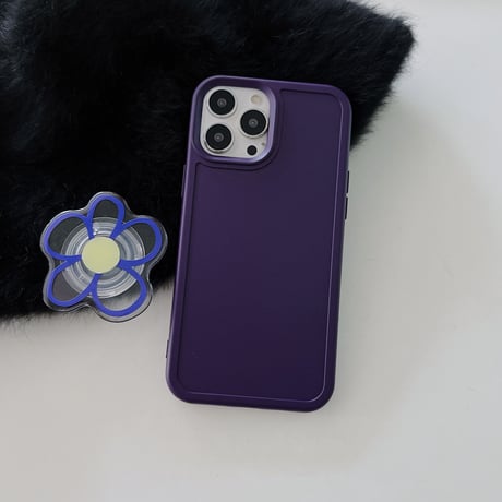 ディープパープル iphone14/14proケース 花グリップ付 アイフォン13pro/12promaxカバー  可愛い 頑丈 実用[M2329]