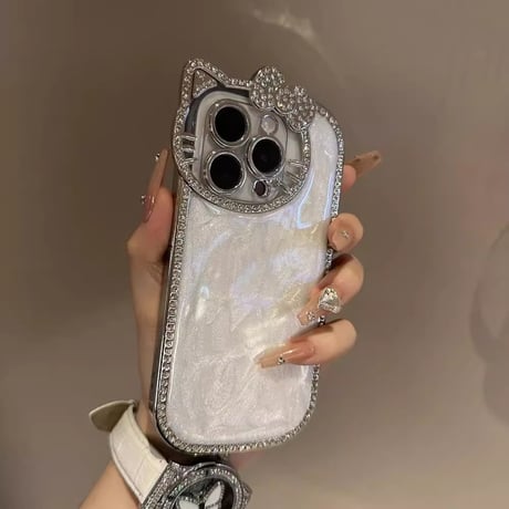 ジュエリーリボン iPhone16/16Proケース パール/ダイヤストラップ きれいめコーデ iPhone15pro/14/13/12Proカバー 女子力高い [M4907]