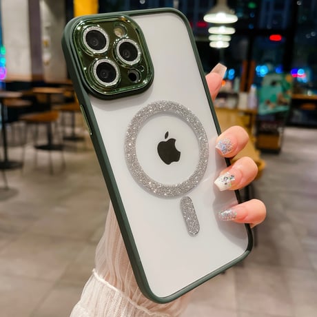 キラキラカメラカバー iPhone15/15proケース MagSafe お洒落iphone14/13/12proケース 女子力アップ 黄ばまないクリアケース[M3756]