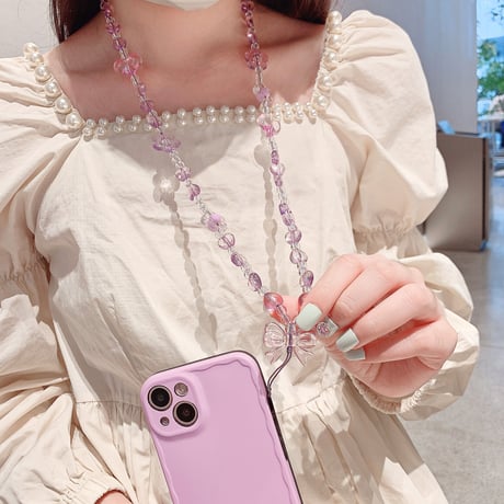 ストラップ 首かけ ローグストラップ キラキラ 手つくり 真珠 ハンドメイド おしゃれ綺麗  便利  airpods/スマホストラップ  女子力アップ  落下防止  頑丈 [M3071]