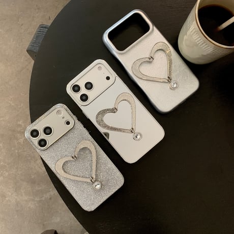 キラキラ感ハートスタンド iPhone17/17Proケース 鏡/レザー iPhone16Pro/15ProMaxケース 多機能便利 おしゃれ[M6372]