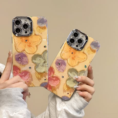 油絵の花 iPhone15/15proケース 美しい iPhone14promax/13pro/12ケース 艶感 春夏コーデ [M4139]