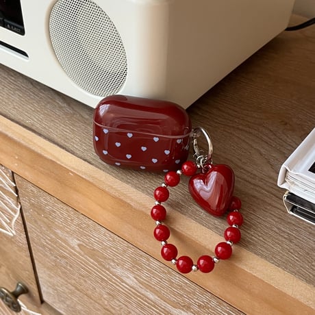 ハート柄 AirpodsPro3ケース  ワインレッド/ブラウン Airpods4/pro2カバー ストラップ付 丈夫  かわいい[M5937]