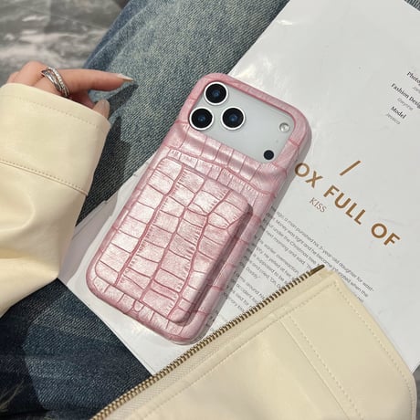 ワニ革 ミラースタンド付 iPhone17Pro/17ケース レザー 高級感 iPhone17ProMax/16Pro/15カバー 上品 高品質 耐衝撃 [M6074]