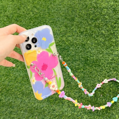花ロングチェーン iphone14/13proケース  おしゃれ可愛い アイフォン12pro/11ケース  便利 ガールズに人気 ギフトにおすすめ[M3224]