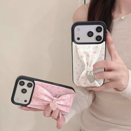 リボンベルト iPhone17Pro/17ケース 花柄 皮っぽ iPhone16Pro/15/14ケース 淡色系 ガーリーファッション人気品[M6085]