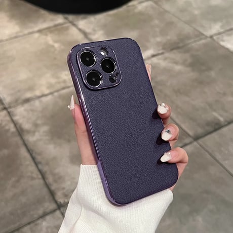 レザー iPhone15/15proケース メッキサイド iPhone14/13proカバー 高級感 指紋防止 シンプル  ビジネス風[M3524]