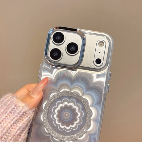光る花 iPhone17/17Proケース MagSafeリングスタンド iPhone16/15ProMax/14ケース きれい 面白い 便利[M6195-1]