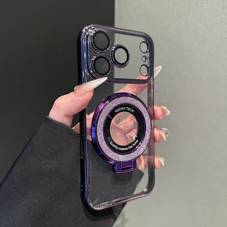 キラキラスマホリング兼スタンド iPhone17Pro/17ProMaxケース  MagSafe対応 綺麗iPhone16pro/15/14/13Proクリアカバー ラメ入り [M3744]