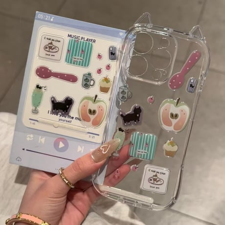 猫の耳 iPhone16/16Proケース 高透明 iPhone15Plus/14pro/SEカバー フィット感 推し活におすすめ 自由アレンジ[M5363]