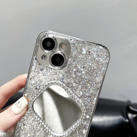 ストーン鏡付 iPhone15/15Proケース キラキラグリッター iPhone14/13Pro/12ケース 可愛い 人気 頑丈[M4020]