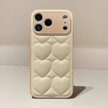 ダウンジャケット風 iPhone17Pro/17ケース キルティングハート iPhone17ProMax/16Pro/15ケース 耐衝撃 お洒落 [M5767]