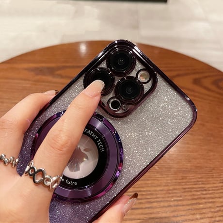 MagSafeスタンド iPhone15Pro/15ProMaxケース キラキラインナーシート iPhone14/13Proカバー カメラ保護 オシャレ[M3653]