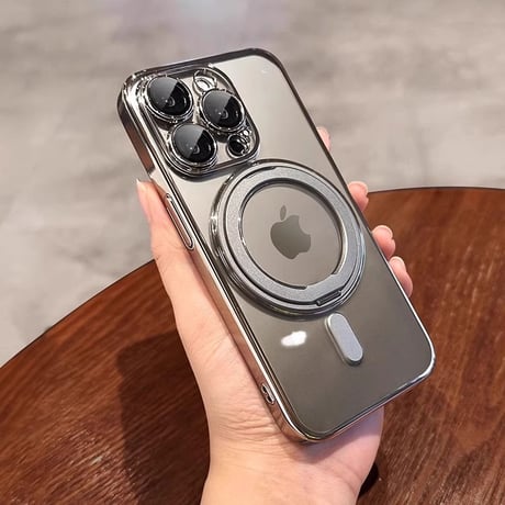 Magsafeリングスタンド一体 iPhone16Pro/16ProMaxケース 高品質高機能 iPhone15Pro/14/13ケース 飽きないデザイン メッキ レンズ保護 [M4773]