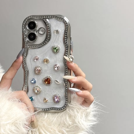 宝石 iPhone16/16proケース うねうね ジュエリー アイフォン15promax/14/13proケース 大人可愛い 女子力UP 丈夫[M5095]