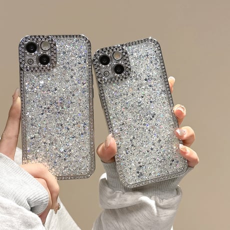 ジュエリー iphone15pro/15promaxケース キラキラグリッター入り iphone14pro/13/12proカバー 美しい 高級感 高品質[M4143]
