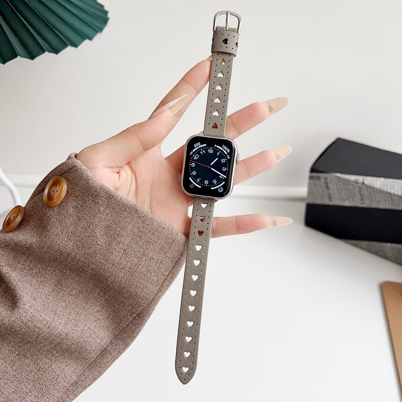 本革 Apple watchベルト 透かし彫り ハート アップルウォッチバンド
