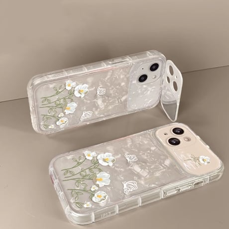 鏡カメラカバー付 iPhone15Pro/16ケース 花柄 ストラップ付き アイフォン14プロ/13miniカバー オシャレ お買い物 [M4608]