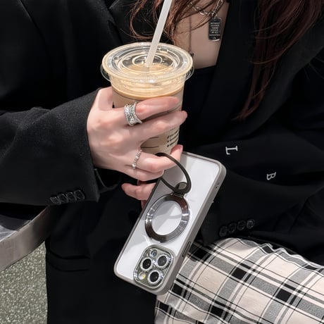 コスパ最強 iPhone15pro/15promaxケース  MagSafeリングスタンド キラキラレンズフイルム iphone14/13pro/12カバー 耐衝撃 黄ばまない[M4110]