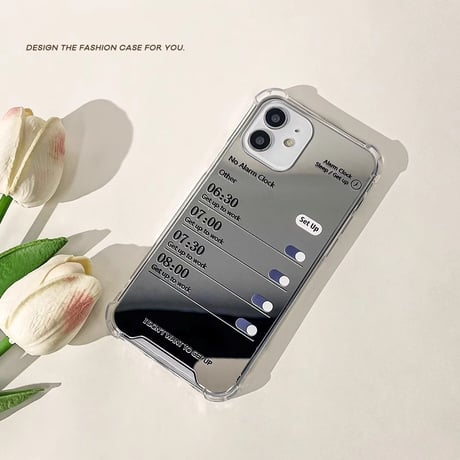 アラーム 鏡付 iPhone15/15proケース クール iPhone14/13mini/12カバー  四隅耐衝撃加工 シンプル[M3968]
