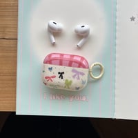 リボン Airpods 4ケース チェック柄 Airpods3/Pro2ケース airpodsproカバー リボンキーホルダー/リング付 [M5101]