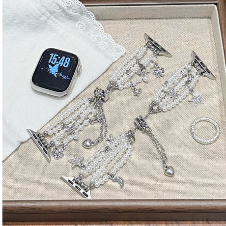 豪華真珠 アップルウォッチバンド  高品質 AppleWatchブレスレット Series11/10/9/8 SE3/2 40/41/42mm 韓国っぽ [M6524]