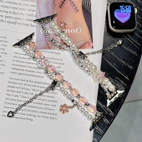 シックパール AppleWatch10バンド 高級感 宝石/雪花 AppleWatch Ultra2/1/SE/Series9/8/7/6/5/4/3/2/1 オシャレ[M5492]
