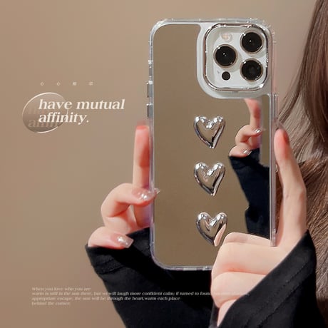 ハートデコ鏡 アイフォン16/16promaxケース ハートストラップ iPhone15pro/14/13proカバー  可愛い 丈夫 夏に人気[M5435]
