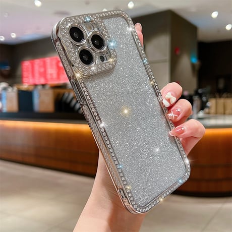 ストーン iPhone15plus/15proケース キラキラ ラメ入りシート付 アイフォン14pro/13pro/12カバー きれい 人気 [M3876]