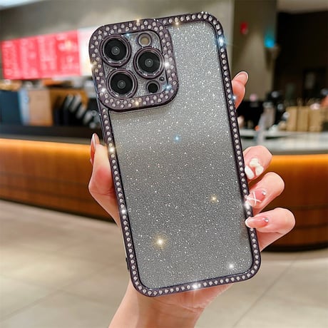 ストーン iPhone15plus/15proケース キラキラ ラメ入りシート付 アイフォン14pro/13pro/12カバー きれい 人気 [M3876]