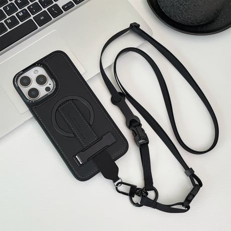 ショルダーストラップ iPhone16pro/16promaxケース ベルト付 スタンド機能 iPhone15/14/13カバー 多機能 Magsafe対応 レザー[M5432]