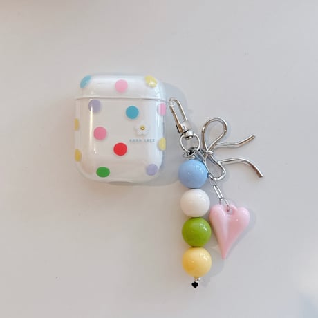 多彩水玉模様 Airpods Pro3ケース ハートリボンキーホルダ付き Airpods 4/3カバーケース AirpodsPro2/1 かわいい ギフトにおすすめ [M6401]