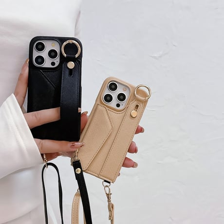 交通カード収納 iPhone15/15Proケース ショルダーストラップ付 iPhone14/13/12Proケース ベルト付き レザー 高機能高品質 [M3844]