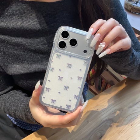 キラキラリボン iPhone17pro/17ケース 甘めコーデ  iPhone16promax/15pro/14ケース  女子力高い キラキララメ[M6180]