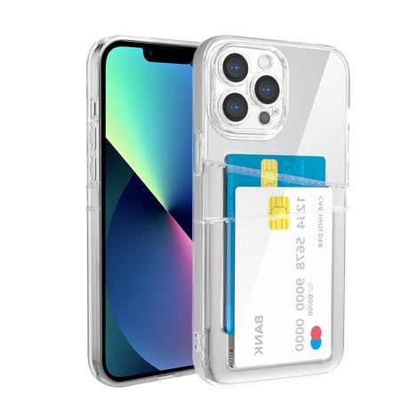 カード入れ2個 iphone15/14promaxケース  クリア iphone13/12/11カバー   シンプルコーデ 可愛い 交通カード/クレジットカードなど収納[M2193]