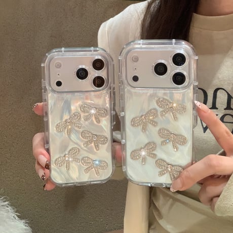 ジュエリーリボン iphone17/17Proケース  ツヤ感  iPhone17promax/16/15proカバー 女子力高い かわいい[M5812]