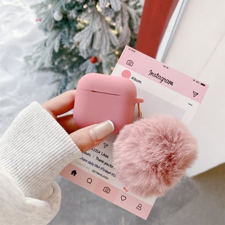 毛玉付 Airpods 4ケース ピンク 高品質シリコン Airpodspro2/proカバー Airpods3/2 充電口カバー付 可愛い[M4958]
