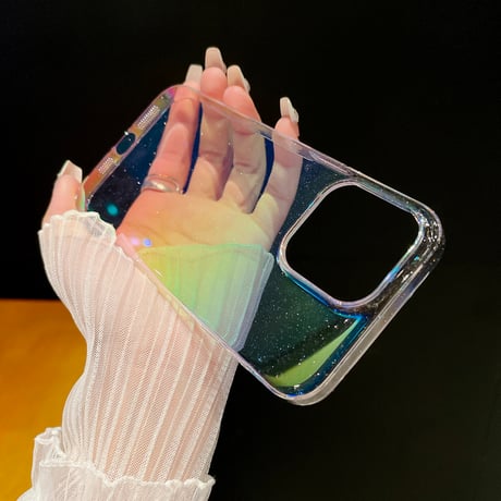 グラデーションカラー iPhone15/15promaxケース キラキラ iphone14pro/13/12カバー ラメ入り きれい 頑丈[M4223]