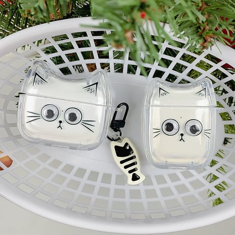 猫と魚 Airpods4ケース ギフトにおすすめ AirpodsPro2ケース airpods3/2ケース 耳付き キーチェーあり 可愛い[M5513]
