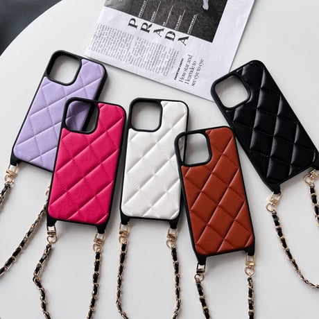 ショルダーストラップ付 iPhone15/14proケース キルティングデザインアイフォン13/12proカバー 上品 5色 [M3500]